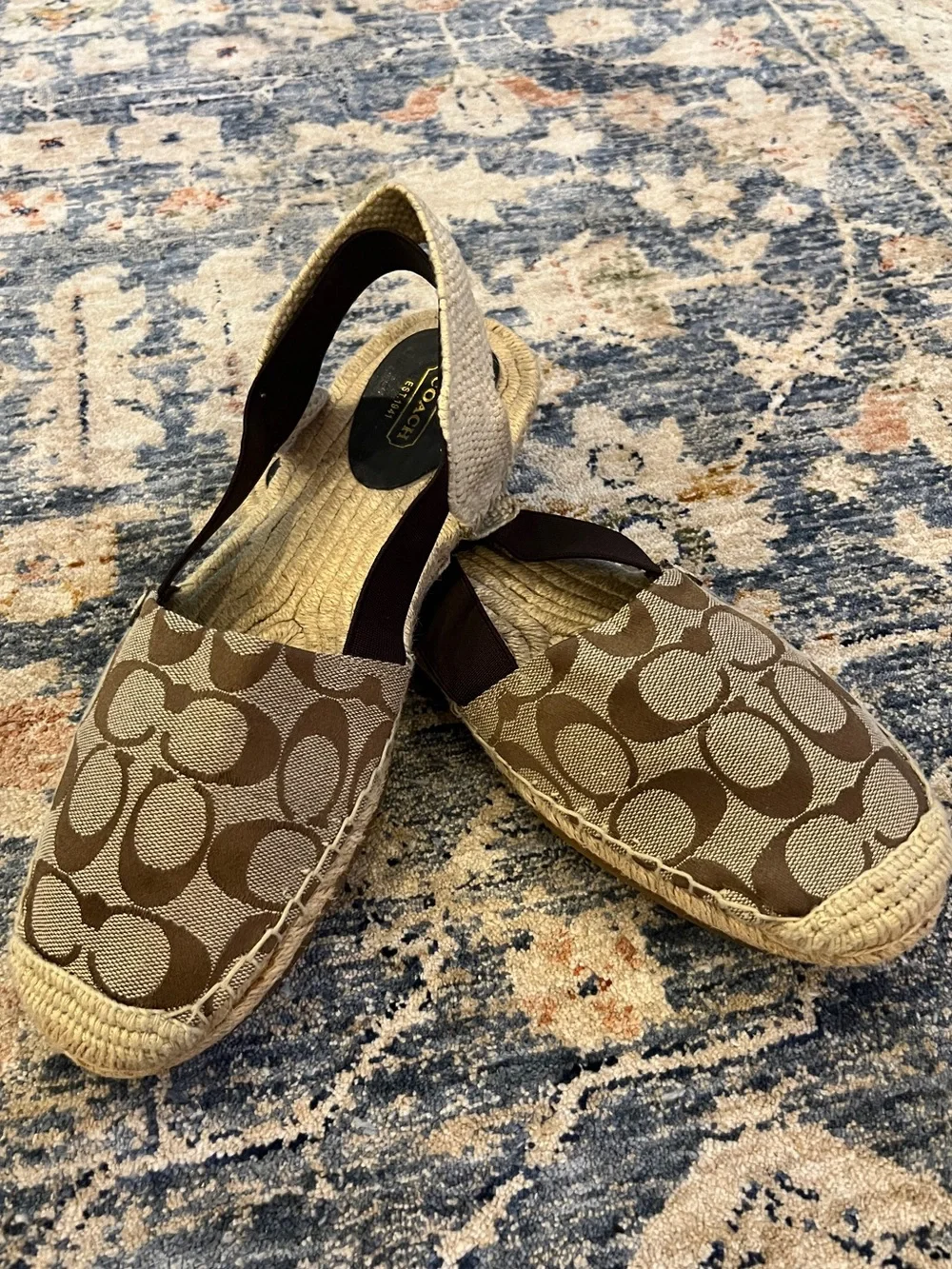Coach Signature Canvas Espadrille Slingbacks in Brown/Tan